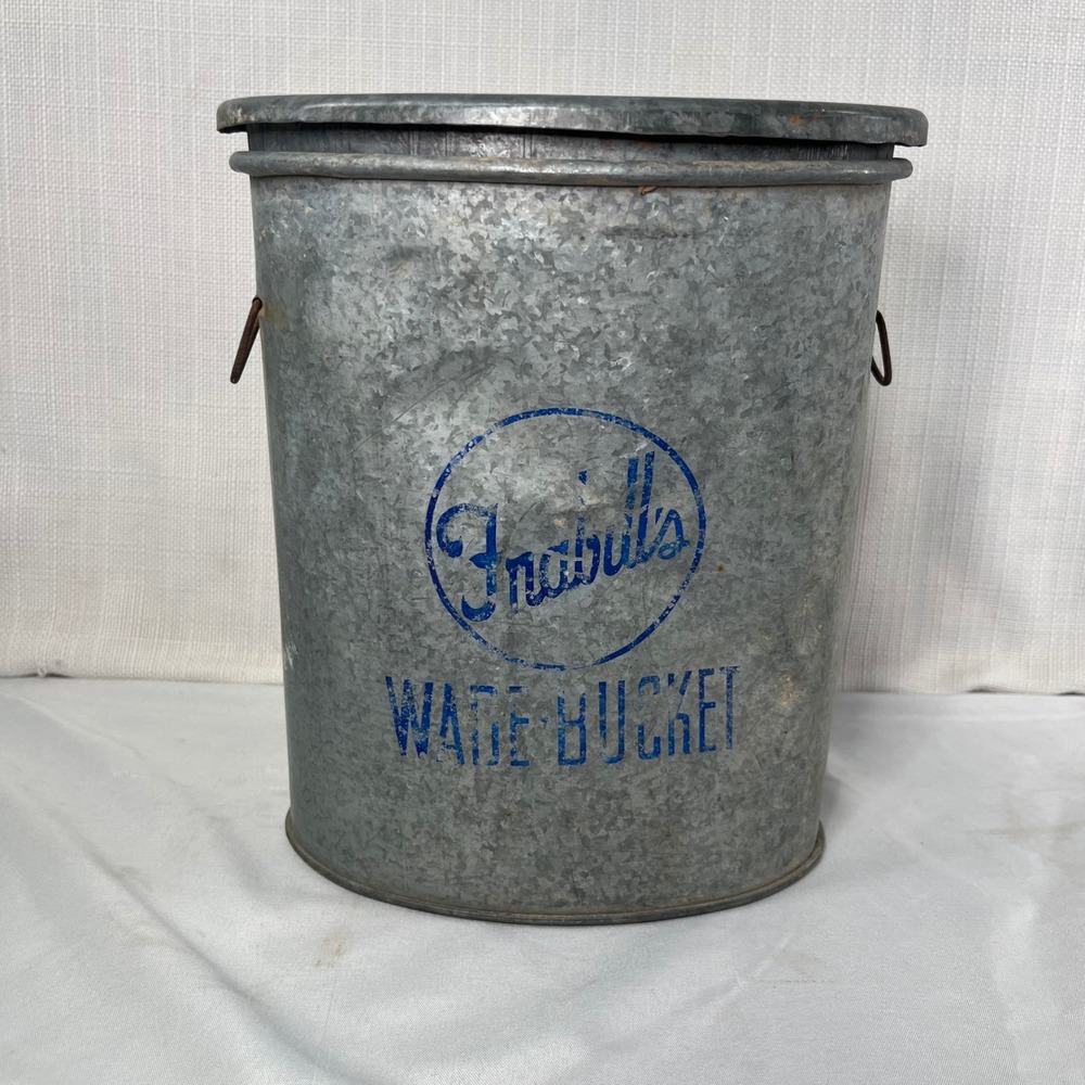 Vintage Frabill's Wade Bucket Galvanized Metal Fishing Bait Pail with Lid